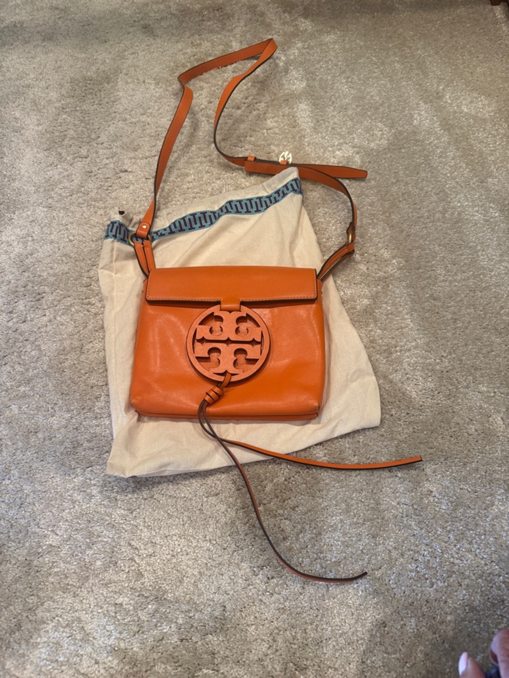Tory Burch Bright Orange Leather Fleming-Inspired Crossbody